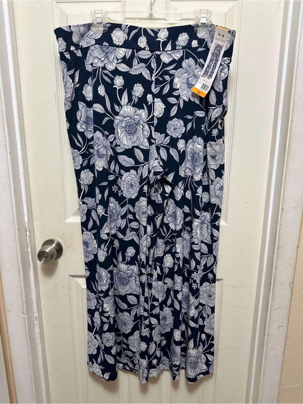 Women's Navy Blue Floral Wide-Leg Pants